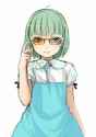 lolibooru 49708 1girl ahoge blue_eyes broken_glasses dress glasses green_hair mole original short_hair sody solo.jpg