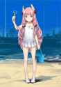 lolibooru 104714 aurora_(pso2) closed_mouth hair_ornament one-piece_swimsuit phantasy_star phantasy_star_online_2 purple_eyes very_long_hair white_shoes white_swimsuit.jpg
