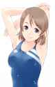 s - 3351233 - 1girl arms_behind_head blue_eyes breasts brown_hair competition_swimsuit egooo grey_hair love_live! love_.png