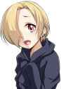 No Artist - 1girl blonde_hair hair_over_one_eye idolmaster idolmaster_cinderella_girls looking_at_viewer open_mouth red_eyes shirasaka.jpg