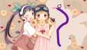 s - 816956 - _d _p 3girls bad_id bakemonogatari black_hair blonde_hair blush brown_eyes brown_hair cabbie_hat doughnut dress fa.png