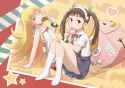 s - 1543645 - 2girls arm_support backpack bag bandaid bandaid_on_knee barefoot black_hair blonde_hair blush doughnut dress eati.jpg