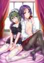 s - 723999 - 2boys black_legwear blue_eyes blue_hair blush crossdressing glasdes green_hair hair_ornament hairclip maid maid_headdress.jpg