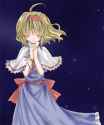 1girl ahoge blonde_hair blush closed_eyes hands_clasped night short_hair solo hasumi_yuu touhou-26e594d8d656c2c2a57920c7132194b5.jpg
