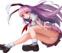 +5cm 1girl animal_ears bobby_socks breasts bunny_ears cameltoe dress_shirt finger_gun from_below loafers long_hair necktie open_mouth panties pink_hair pleated_skirt puffy_short_sleeves puffy_sleeves p.jpg