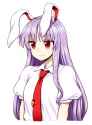 1girl _3 animal_ears blush carrot collared_shirt highres itou_yuuji long_hair looking_at_viewer necktie nervous open_mouth purple_hair rabbit_ears red_eyes shirt smile solo tie_clip touhou tsurime uppe.jpg