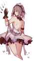 1girl akira_(ying) alternate_costume back backless_outfit bad_id bare_back black_gloves danmaku dress flat_gaze from_behind gloves highres looking_at_viewer looking_back maid_headdress short_dress short_hair s.png