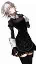 1girl adapted_costume alternate_color apron ashiwara_yuu black_gloves black_legwear fingerless_gloves gloves green_hair highres juliet_sleeves koumajou_densetsu long_sleeves looking_at_viewer maid maid_headdre.png