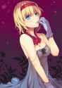 1girl alternate_costume blonde_hair blue_eyes blush breasts cleavage culter glove_pull gloves hairband highres lips looking_at_viewer short_hair solo strap_slip touhou-fb717e834c5195dfde5c9af8f72ea95c.jpg
