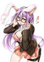 adjusting_glasses animal_ears bespectacled blush bra breasts bunny_ears carrot cleavage dress_shirt glasses gun handgun heart holster jewelry large_breasts lingerie long_hair necklace open_clothes open.jpg