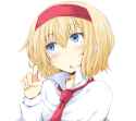 1girl blonde_hair blue_eyes blush capalet chata_maru (irori sabou) hairband open_mouth playing_with_own hair solo touhou upper_b.jpg