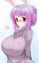 animal_ears arms_behind_back bespectacled blush breasts bunny_ears bust glasses hair_bun han64 han_(jackpot) heart huge_breasts purple_hair red_eyes smile solo sweater sweater_dress touhou-2ccf40810034.png