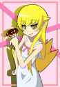 s - 1109846 - 1girl bad_id bare_shoulders blonde_hair buti-yu doughnut dress food highres long_hair monogatari_(series) nisemon.jpg