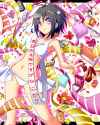 984676 - 1girl bag bikini black_hair blue_eyes blush confetti flower highres idolmaster jewelry kikuchi_makoto natsu_(anta_tte_hitoha) navel ring sash scrunchie shoes short_hair smile solo swimsuit translation_request.jpg