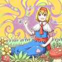 1girl alison_(alison_air_lines) ascot black_eyes blonde_hair capelet fairy grass hairband mushroom psychedelic sash touhou-0ee13569257717c7e13993f498bd08be.jpg