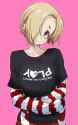 No Artist - 1girl 71 bags_under_eyes blonde_hair clothes_writing earrings hair_over_one_eye head_tilt idolmaster idolmaster_cinderella.png