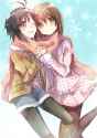 2133795 - 2girls antenna_hair ayuko_(ayuco) black_hair blush brown_eyes brown_hair hagiwara_yukiho idolmaster kikuchi_makoto multiple_girls open_mouth pantyhose scarf short_hair smile winter_clothes.jpg