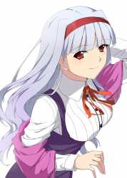 1565-1girl breasts hairband large_breasts long_hair red_eyes ribbon shawl silver_hair smile solo passingpleasures shijou_takane idolmaster.jpg