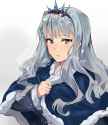 99-1girl capelet grey_background hairband highres long_hair long_sleeves purple_eyes silver_hair solo tears tiara tuxedo_de_cat shijou_takane idolmaster.jpg