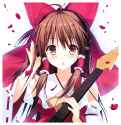 1girl ascot bare_shoulders blush bow brown_eyes brown_hair detached_sleeves guitar hair_bow hair_tubes headphones highres instrument long_hair looking_at_viewer mushroom_(artist) nanairo_no_kiseki nontradition.jpg