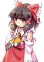1girl _o ascot bare_shoulders black_hair blush bow brown_eyes detached_sleeves fun_bo hair_bow hair_tubes hand_on_hip large_bow short_hair sketch skirt skirt_set solo touhou twitter_username-4823910b3351209e26.png