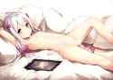 lolibooru 147248 bed_sheet closed_mouth convenient_censoring eromanga_sensei izumi_sagiri looking_at_viewer nakatokung silver_hair small_breasts white_background.jpg