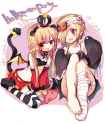 No Artist - _d 2girls bandages barefoot bat_wings blonde_hair crown demon_tail detached_sleeves english futaba_anzu hair_ornament hair.jpg