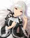 865-1girl artist_request blush breasts gothic_lolita headdress jpeg_artifacts large_breasts lolita_fashion long_hair lying official_art open_mouth pink_eyes silver_hair solo star shijou_takane idolmaster.jpg
