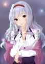 549-1girl blush finger_to_mouth hairband long_hair looking_at_viewer red_eyes silver_hair smile solo momen-tary shijou_takane idolmaster.jpg