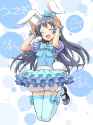 s - 2457040 - _d ^_^ 1girl animal_ears arms_up bloomers blue_hair blush bunny_ears bunny_pose dress eyes_closed jumping kuinji_51g.jpg