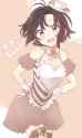 2020389 - 1girl antenna_hair apron black_hair bow bowtie earrings gloves hair_ornament idolmaster jewelry kikuchi_makoto looking_at_viewer mcyu purple_eyes short_hair white_gloves.jpg