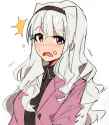 110-_ 1girl _o black_shirt blazer blush collared_shirt commentary_request eyebrows eyebrows_visible_through_hair grey_hair hairband jacket korean long_hair looking_at_viewer open_mouth pink_eyes shirt sid.jpg