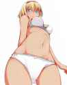 1girl blonde_hair blue_eyes blush bra from_below hairband looking_at_viewer looking_down midriff navel nirap panties short_hair solo tan touhou underwear underwear_only white_bra white_panties-61b314d2b87.png