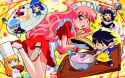 Louise is annoyed with the chibis of Illococoo, Tabitha, Siesta, Tiffania, and trash while she tries to do her waitress job.jpg