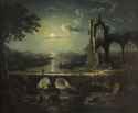 William Pether - Moonlit River Scene with a Ruined Gothic Church and an Arched Stone Bridge with an Angler (1819).jpg