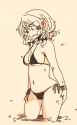 1girl bikini bow braid breasts hair_bow medium_breasts monochrome short_hair side-tie_bikini solo swimsuit twin_braids underboob wading ponke izayoi_sakuya touhou-76f926d5.png