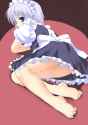 1girl ass barefoot blue_eyes feet female hairband izayoi_sakuya maid panties ribbon ryokushiki_(midori-ya) short_hair silver_hair solo touhou underwear-1134bb00.jpg